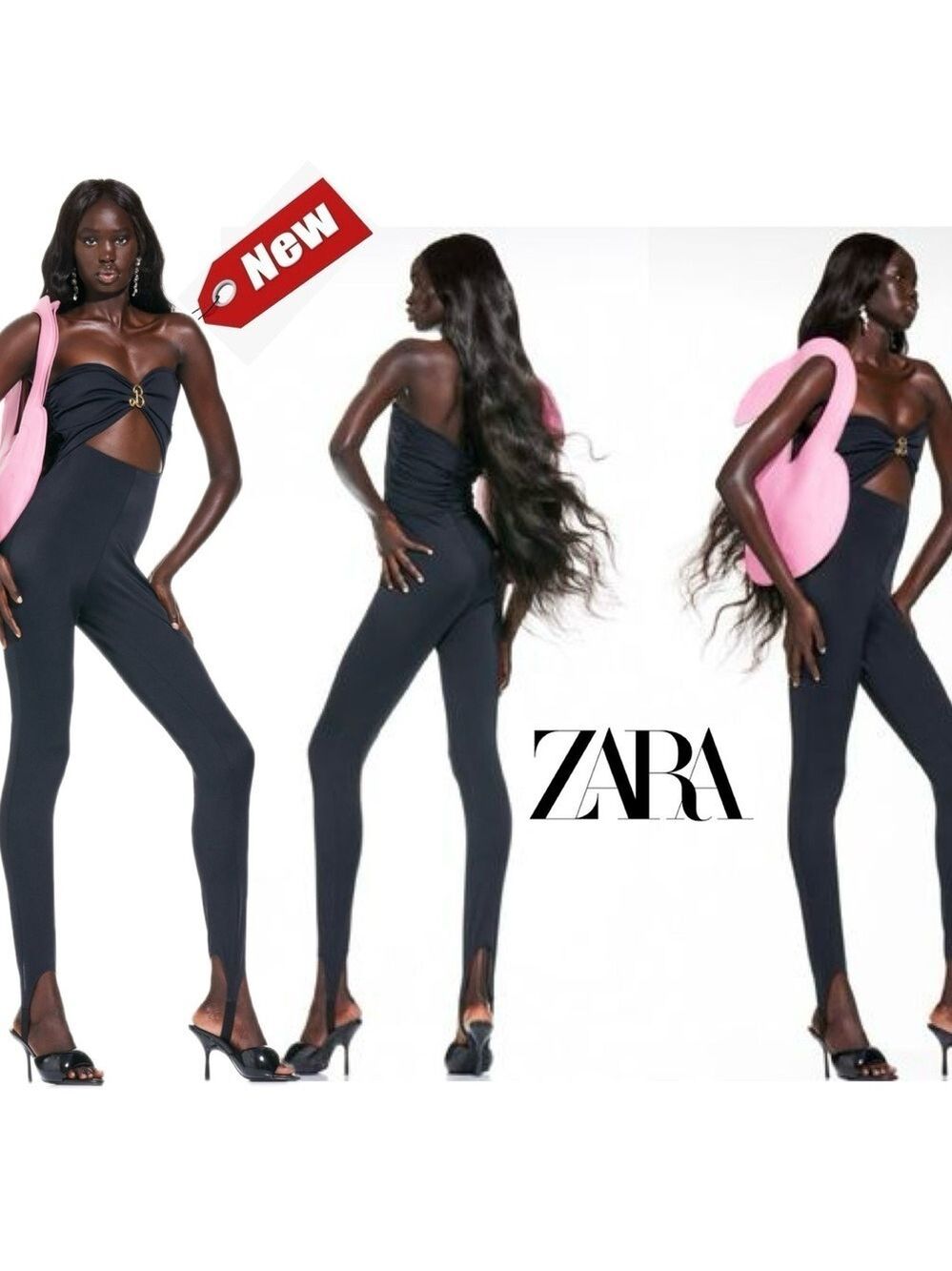 ZARA WOMAN BARBIE™ THE MOVIE ©WARNER BROS. BLACK STRAPLESS JUMPSUIT Sz S NWT